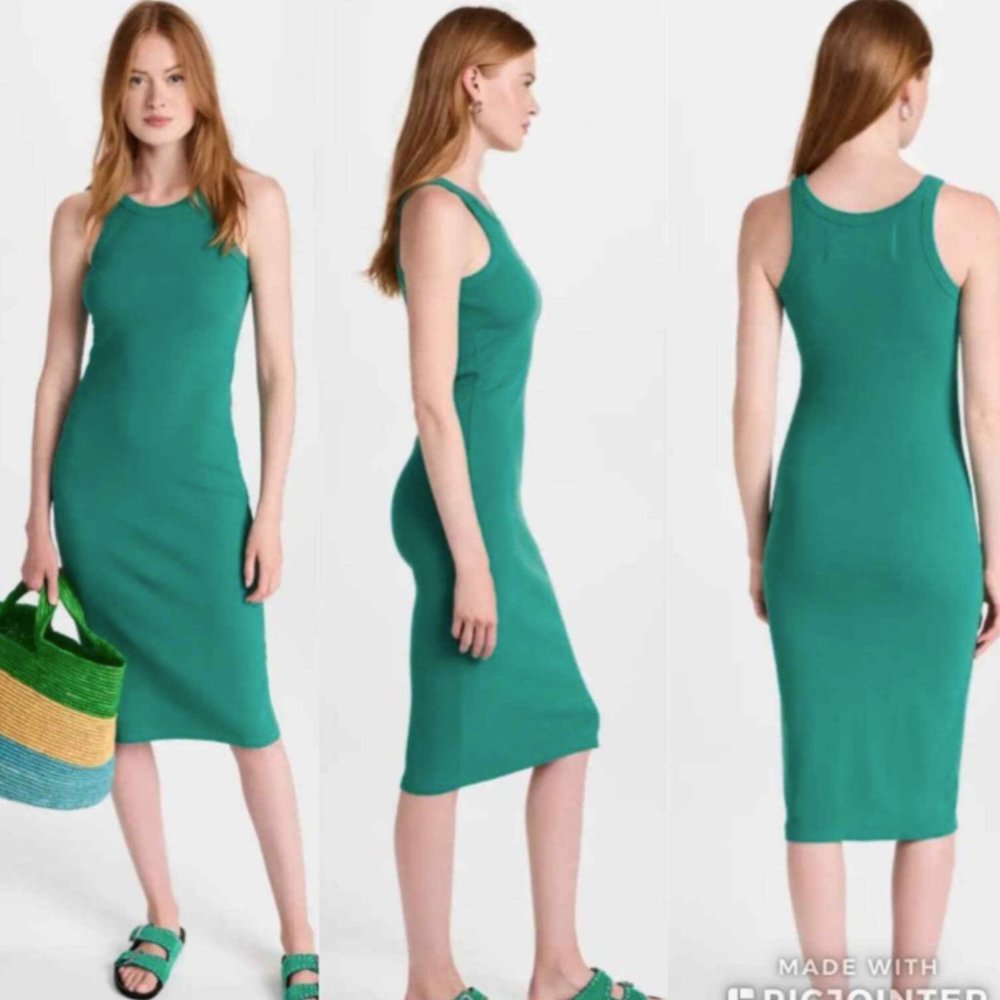 MOTHER The Chin Ups Midi Dress in Cadmium Green - Size S